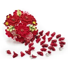 髪飾り 成人式 つまみ細工 赤 振袖 袴 花 舞妓さん かんざし 卒業式 フォーマル 結婚式 花 飾り ちりめん ブライダル 手作り か No.9-4087