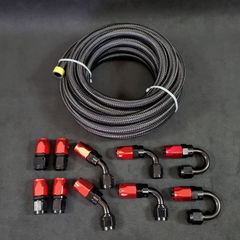 オイルクーラー メッシュホースセット AN6 5m フィッティング 10個 赤黒 ナイロン 燃料パイプ 接手ホース オイルホース