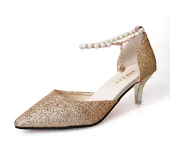 Size:25.0 cm_Color:ゴールド [Morris coo] レディース パンプス おしゃれ きれいめ 美脚 ハイ ヒール ピン キラキラ 結婚 式 大人 靴 お呼ばれ 大きい 靴 くつ 歩き やすい ストラップ 黒 シューズ シルバー おおきい