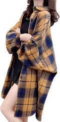 FAAMEE(フェイミー) オーバーサイズ 厚手シャツ アウター 長袖 秋 レディース フリーサイズ チェック ロング ゆったり おしゃれ 羽織り( からし色,  Free Size)