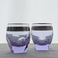 【送料無料】　2個セット　未使用品　美品　Moser　モーゼル　クリスタル　プラチナ彩　ロックグラス　ディスプレイ　撮影小物　小道具　時代物　年代物　アンティーク　古道具