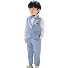 【新品】 [SLINX] ベビー 男の子 フォーマル 子供 スーツ キッズ 紳士服 セットアップ ベスト サスペンダー 蝶ネクタイ ズボン 長袖シャツ コサージュ 6点セット イギリス風 洋装フォーマル オシャレ やわらかい お誕生日 結婚式 BXZ09  0