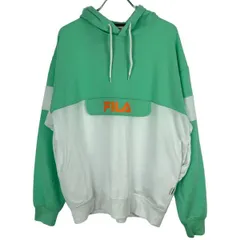 古着 レディースM FILA/フィラ スウェット プルパーカー フード トレーニングウェア ホワイト/黄緑 FM5167 gl00107