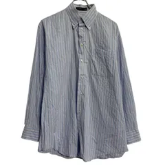 NAUTICA 長袖 ストライプシャツ 15 L 程 ライトブルー ホワイト ノーティカ ボタンダウン 胸ポケット 古着卸 アメリカ仕入 a701-5509