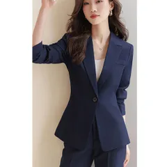 ☆ ネイビー ☆ Mサイズ ☆ ビジネススーツ レディース lybs11143 パンツスーツ レディース スーツ セットアップスーツ ビジネススーツ リクルートスーツ ビジネス かっこいい おしゃれ シングル 上下 ジャケット パンツ シンプル 通勤 オフィス
