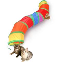 【在庫セール】トンネルペット用の おもちゃ トンネル ペット玩具, 猫トンネル ペット用品おもちゃ キャットトンネル 折りたたみ式3つのトンネル 子犬 うさぎ フェレットなど噛むおもちゃ ボールに付き (S-虹色) (ホワイト)