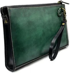 LUNICA クラッチバッグ メンズ セカンドバッグ 本革 イタリアンレザー 熟練職人による手染のグラデーション加工(グリーン)