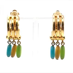 良品 Givenchy ジバンシィ  3連ストーン スイングイヤリング マルチカラー ヴィンテージ ゴールド a4356