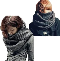 Sakoiyu(サコイユ) スヌード ネックウォーマー メンズ マフラー ストール ロング 襟巻き 首巻き 黒 おしゃれ 防寒 秋 冬 秋冬 大判 ファッション グッズ 小物 男性用(グレー＆ミックスグレー2枚セット,  Free Size)