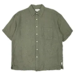 ジェイクルー J.CREW 00s 2000年代 半袖 リネン ボックスシャツ レギュラーカラー 旧タグ 無地 珍品 オールド USA ヴィンテージ アメリカ 古着 メンズ シャツ オリーブグリーン L【中古】