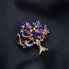 【生命の樹 ブローチ レディース】カラフル ジルコン ブローチ 樹木モチーフ アクセサリー おしゃれ 華やか 知的 上品 軽量 合金 ギフト プレゼント 誕生日 結婚式 入学式 卒業式 パーティー フォーマル ジャケット スーツ 秋冬 春夏 XZ006
