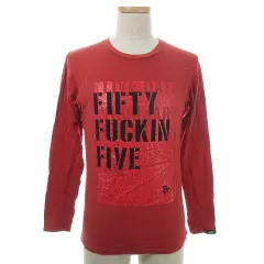 フィフティーファイブディーエスエル 55DSL Tシャツ カットソー ロンT 長袖 ラウンドネック コットン 薄手 プリント S 赤 黒 レッド ブラック トップス /PIのサムネイル