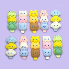 動物 3段団子 アイス デコパーツ 貼り付け アニマル キッズ 子供 幼稚園 5種類各2個 10個入り ym1-2655