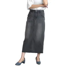 Size:L_Color:ユーズドグレー [セレクトリベリー] ロングスカート レディース タイトスカート デニムスカート デニム 伸縮性 綺麗な着こなし セミタイト スリット入り 大きいサイズ ロング丈 S～LL 女性 主婦 30代 40代 春 夏 秋 冬