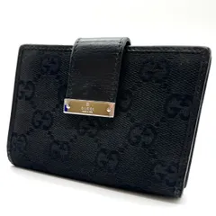 ✨良品✨ GUCCI  グッチ 二つ折り財布 コンパクトウォレット GG柄 キャンバス レザー 革 シルバー金具 ブラック 黒色 ユニセックス 男女兼用 メンズ レディース
