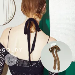 【即納】ニット リボン ロング ヘアカフ GOLDY ゴールディ 6230801 アクセサリー レディース ヘアアクセ 茶 ブラウン 白 ホワイト アイボリー グレー 黒 ブラック goldy ヘアーカフ GOLDY ポニーフック 髪飾り