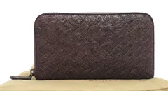 D2345◆超美品【ボッテガヴェネタ】イントレチャート ラウンドファスナー 長財布 オーストリッチ◆ジッピーウォレット ダークブラウン