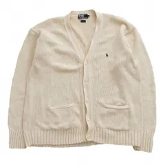 POLO RALPH LAUREN ポロラルフローレン ポニーロゴ刺繍 コットンニットカーディガン 長袖 アイボリー サイズLL メンズ 【中古】