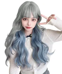 『特価』 パーマ 耐熱 日常 ロングヘアー wig かつら ファッションウィッグ ウェーブ レディース フルウィッグ カール ブルー インナーカラー 巻き髪 グレー ロング Aisiqueensウィッグ