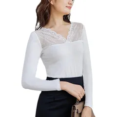 【数量限定】ぴったり きれいめ 重ね着 お洒落 無地 ベーシック ストレッチ インナーシャツ カジュアル Vネック トップス 長袖 レース カットソー 春秋冬 防寒インナー インナーレディース XTRA] [MEME