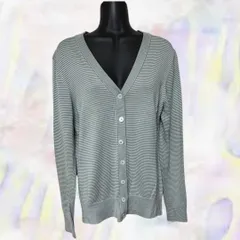 Brooks Brothers　ブルックスブラザーズ　カーディガン　グリーン　メンズ　伸縮性有　ボーダー　Vネック　ニット