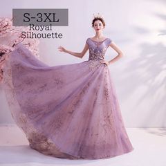 파티 드레스 이브닝 드레스 큰 사이즈 퍼플 보라색 자수 페미닌 민소매 결혼식 원피스 레이스 파티 불려 SML XL LL 2XL XXL 3XL XXXL 着痩せ 롱 길이 자수 사은회 투명감 프린세스