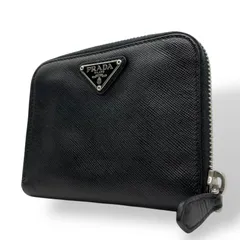【美品】PRADA プラダ 二つ折り財布 サフィアーノレザー 本革 三角ロゴ トライアングルロゴプレート ブラック 黒 ラウンドファスナー ユニセックス M3