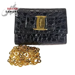 美品 サルヴァトーレフェラガモ ヴィンテージ ヴァラ 型押し ブラック ゴールド金具 レザー チェーンショルダーバッグ ポシェット 409595【中古】