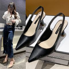 【新品未使用】バックストラップ ミュールパンプス ぺたんこ 痛くない レディース ヒール ポインテッドトゥ fvcp168