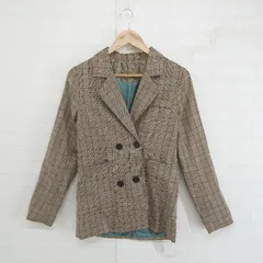 ◇ JUNOAH ジュノア チェック 4B 長袖 テーラードジャケット サイズS ベージュ系 ブラック マルチ レディース P  【1303070002059】