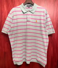 Polo by Ralph Lauren ボーダー柄 半袖ニットポロシャツ エメラルドグリーン×パープル XLサイズ