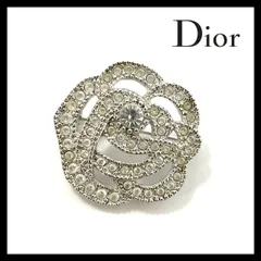Christian Dior  フラワー　ラインストーン ブローチ シルバー 5jgb0668】クリスチャンディオール ブローチ フラワーモチーフ