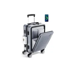 [New Trip] スーツケース 機内持ち込み フロントオープン キャリーケース Sサイズ USBポート付き ストッパー付き YKKファスナー TSAロック 静音 ダブルキャスター ビジネス 出張 1-3泊 40リットル グレー 1