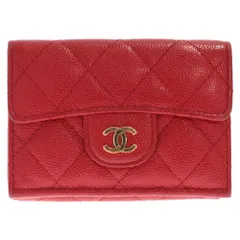 CHANEL (シャネル) キャビアスキン マトラッセスモールウォレット 三つ折り財布 レッドのサムネイル