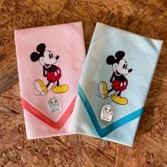 デッドストック ヴィンテージ ミッキーマウス ハンカチ 2枚セット ピンク ライトブルー MICKEY MOUSE Disney ディズニー レトロ アンティーク ビンテージ VINTAGE