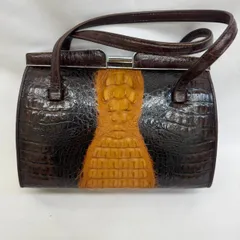 K【クロコダイル革】ハンドバッグ がま口 ブラウン ワニ革 フォーマル レザー エキゾチックレザー