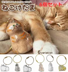 うちの子のけだまだま風 6個セット ガチャガチャねこの毛入れ キーリング キーホルダー 猫 メモリアルケース まとめ売り