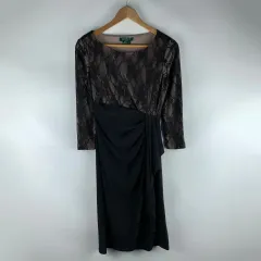 ローレンラルフローレン シースルー 黒 ベージュ シャーリング ワンピース S 250829