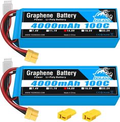 Yowoo 4S Lipoバッテリー 4000mAh 14.8V 100C グラフェンリチウムバッテリー with XT60 / Deans T コネクタ for RCヘリコプターカーボートクアドコプターリモートコントロールおもちゃ飛行機趣味 (2パック)