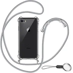 【数量限定】紐付き 首掛け 薄型 肩がけ 透明 ショルダー PC 調節可能な + [ストラップ2種付き] 軽量 シリコン iPhone7/8 クリア 第3/2世代 TPUバンパー SE [耐衝撃 SE 全面保護 アイフォン ストラップホール付き] ワイヤレス充