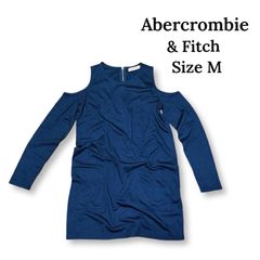 Abercrombie & Fitch 長袖 ワンピース オープンショルダー 後ろファスナー 裏毛 無地 M レディース ネイビー