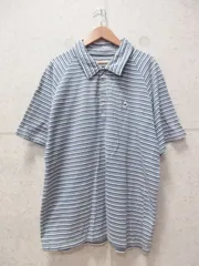Phiten ファイテン ポロシャツ 半袖 ボーダー ロゴ 刺繍 綿 コットン ブルー系 LLサイズ