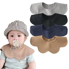 【新品】 [GoUseGo] ベビー 防水スタイ 4枚セット スムース綿 赤ちゃん 大きめ 花びら 360度スタイ 韓国風 無地 女の子 男の子 よだれかけ コットン100% ナチュラル 新生児 ベビーギフト 出産祝い