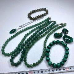 天然石 マラカイト ラウンド カボション ハート セットジュエリー H2 