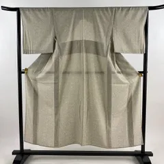 【美品】 小紋 身丈152cm 裄丈65.5cm M 薄物 幾何学模様 灰茶 正絹 秀品 【中古】