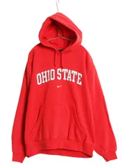 【お得なクーポン配布中!】 00s ナイキ カレッジ 刺繍 スウェット フード パーカー メンズ L オールド トレーナー スウッシュ プルオーバー 裏起毛 ヘビーウェイト 赤