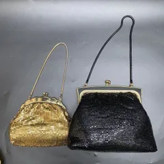 L290 メタルメッシュ フォーマルバッグ 2点おまとめ パーティーバッグ ブラックゴールド がま口 クラッチバッグ ヴィンテージ