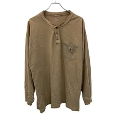 carhartt 長袖 ロゴTシャツ 2XL ベージュ プルオーバー ヘンリーネック ポケット付き カーハート 古着卸 アメリカ仕入 a705-5546