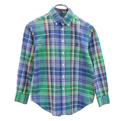 ラルフローレン チェック 長袖 ボタンダウンシャツ S（8） グリーン系 RALPH LAUREN ロゴ刺繍 キッズ 【中古】  【230322】