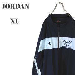 Jordan ジョーダン ハーフジップ プルオーバー ナイロンジャケット ジャンプマン ワンポイントロゴ バスケットボール刺繍 ネイビー ホワイト メンズ XLサイズ